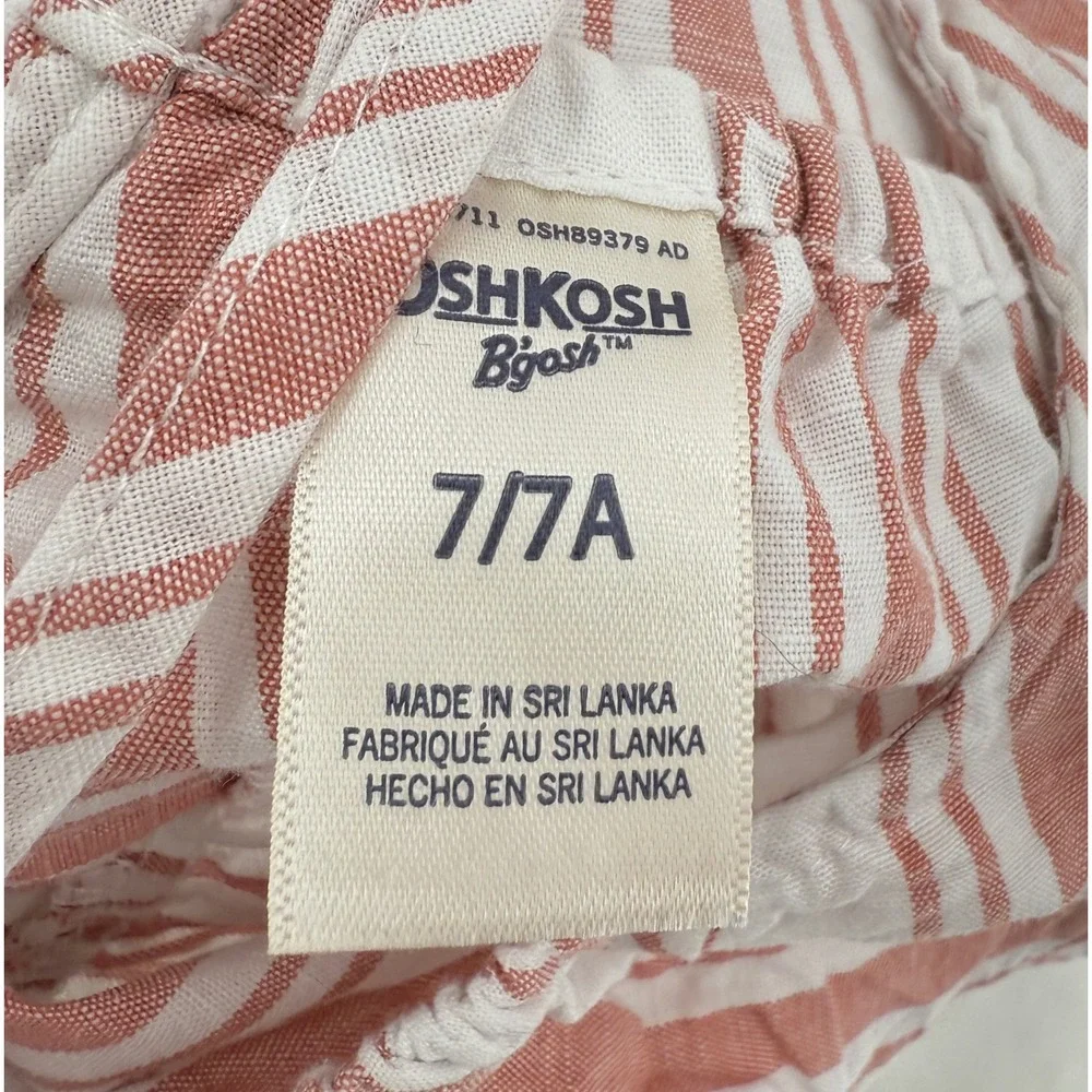 OshKosh B'gosh Girls Striped Tank Top Tiered Ruffle‎ Tie Back Size 7